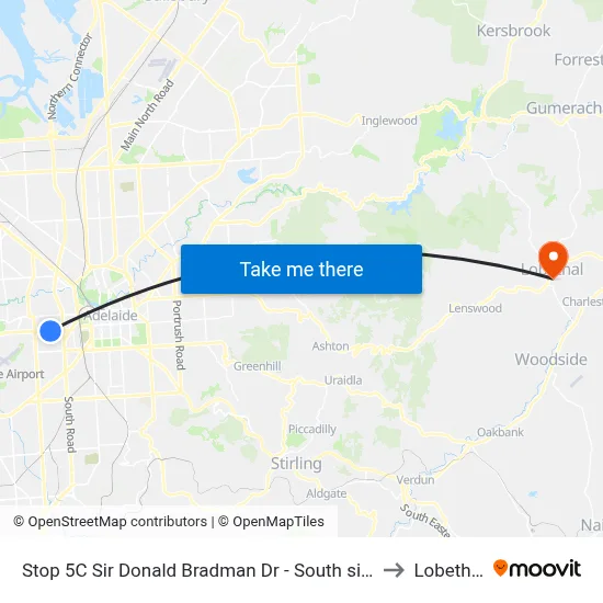 Stop 5C Sir Donald Bradman Dr - South side to Lobethal map