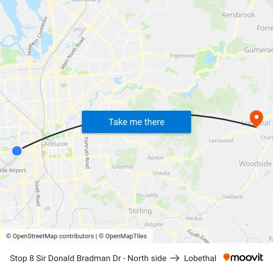 Stop 8 Sir Donald Bradman Dr - North side to Lobethal map