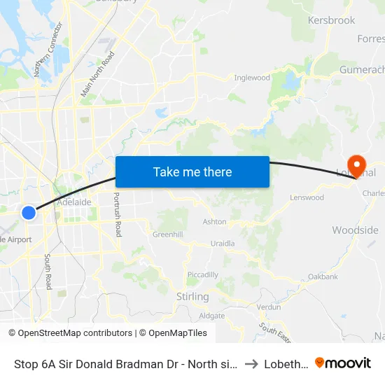 Stop 6A Sir Donald Bradman Dr - North side to Lobethal map