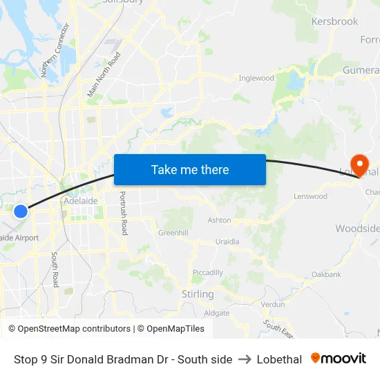 Stop 9 Sir Donald Bradman Dr - South side to Lobethal map
