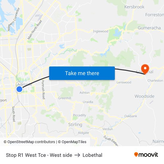 Stop R1 West Tce - West side to Lobethal map