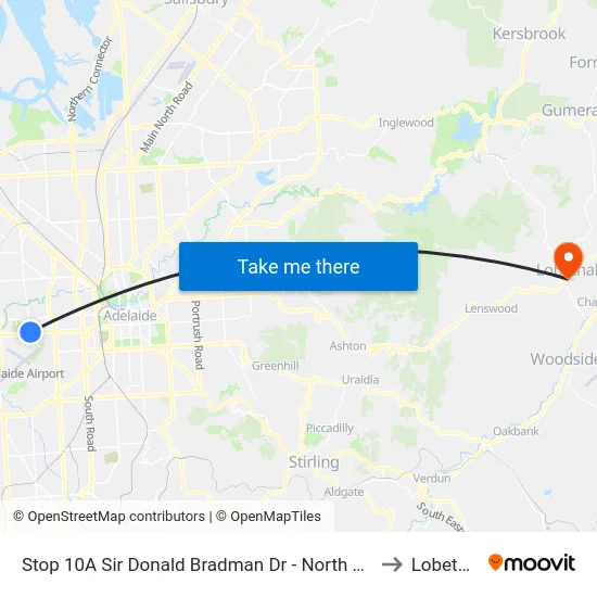 Stop 10A Sir Donald Bradman Dr - North side to Lobethal map