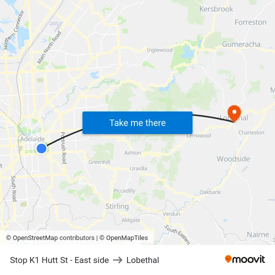 Stop K1 Hutt St - East side to Lobethal map