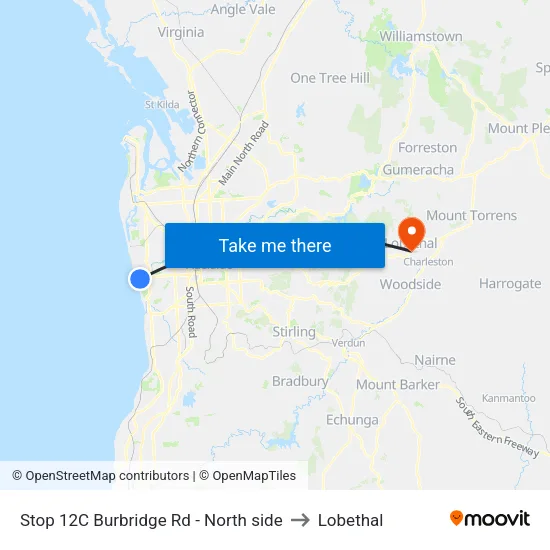Stop 12C Burbridge Rd - North side to Lobethal map