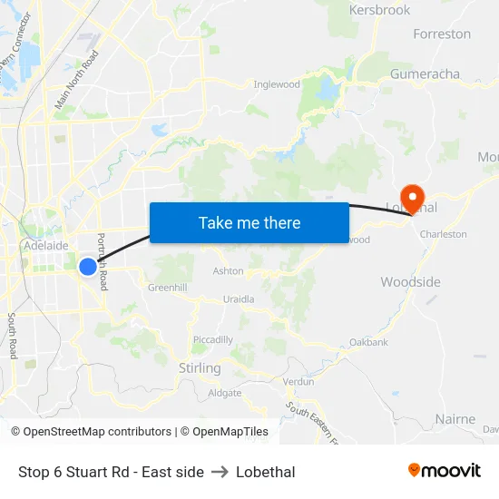Stop 6 Stuart Rd - East side to Lobethal map