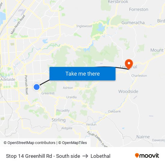 Stop 14 Greenhill Rd - South side to Lobethal map