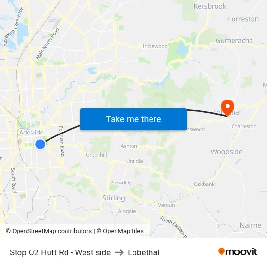 Stop O2 Hutt Rd - West side to Lobethal map