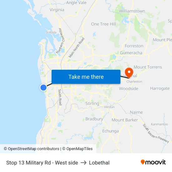 Stop 13 Military Rd - West side to Lobethal map