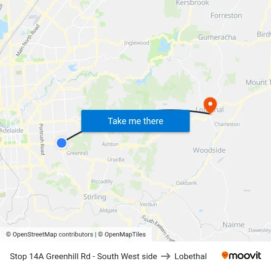 Stop 14A Greenhill Rd - South West side to Lobethal map