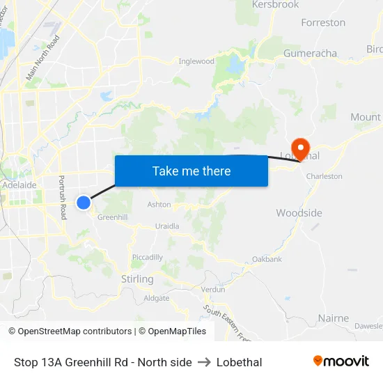 Stop 13A Greenhill Rd - North side to Lobethal map