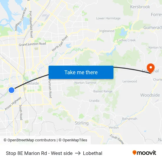 Stop 8E Marion Rd - West side to Lobethal map