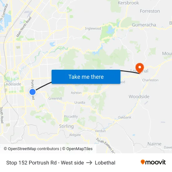 Stop 152 Portrush Rd - West side to Lobethal map