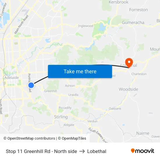 Stop 11 Greenhill Rd - North side to Lobethal map