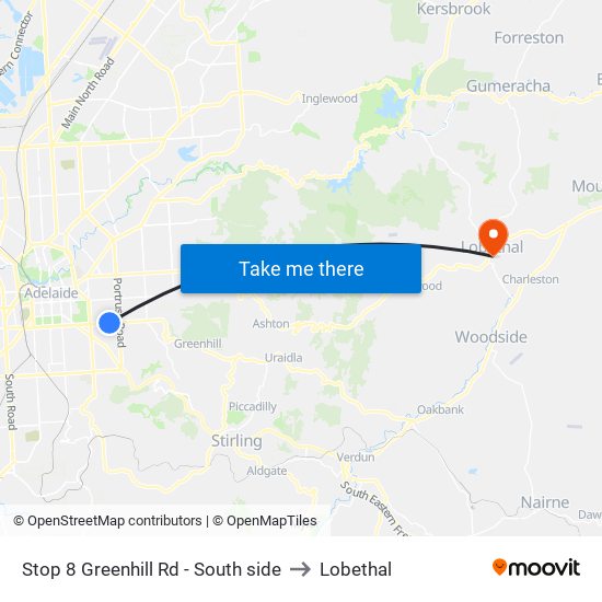 Stop 8 Greenhill Rd - South side to Lobethal map