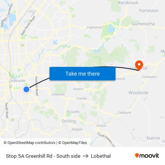 Stop 5A Greenhill Rd - South side to Lobethal map