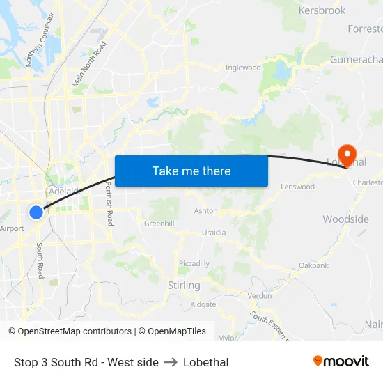 Stop 3 South Rd - West side to Lobethal map