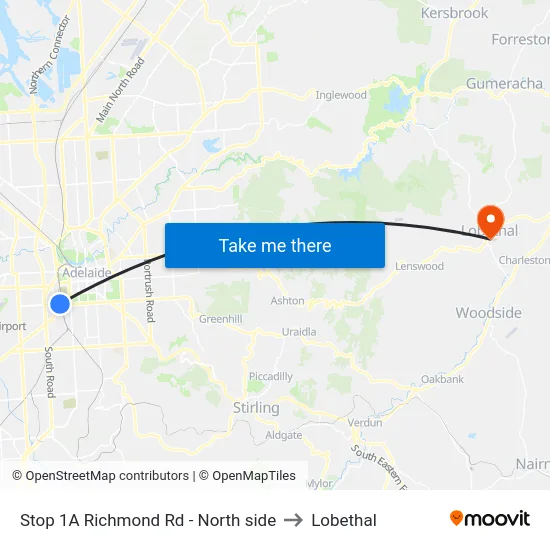 Stop 1A Richmond Rd - North side to Lobethal map