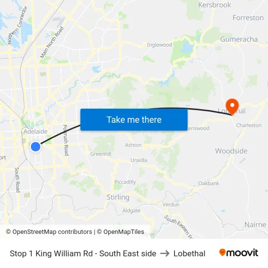 Stop 1 King William Rd - South East side to Lobethal map
