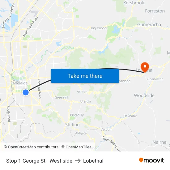 Stop 1 George St - West side to Lobethal map