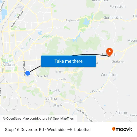 Stop 16 Devereux Rd - West side to Lobethal map