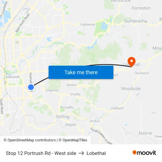 Stop 12 Portrush Rd - West side to Lobethal map