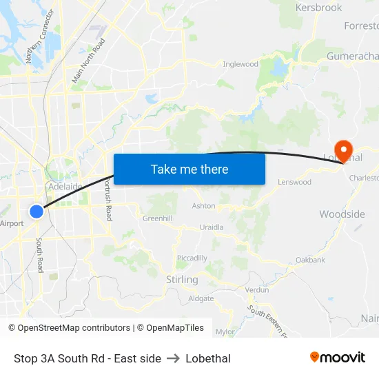 Stop 3A South Rd - East side to Lobethal map