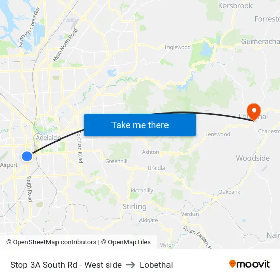 Stop 3A South Rd - West side to Lobethal map