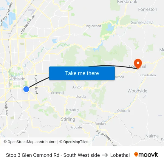 Stop 3 Glen Osmond Rd - South West side to Lobethal map