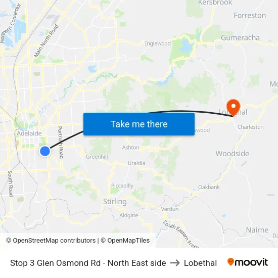 Stop 3 Glen Osmond Rd - North East side to Lobethal map