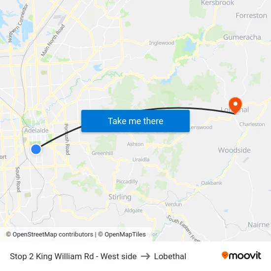 Stop 2 King William Rd - West side to Lobethal map