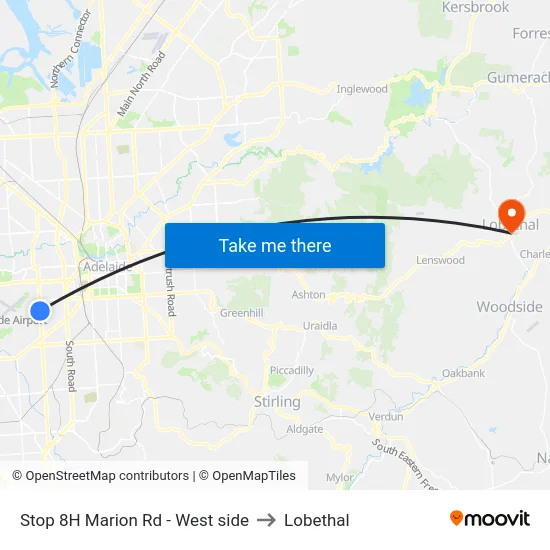 Stop 8H Marion Rd - West side to Lobethal map