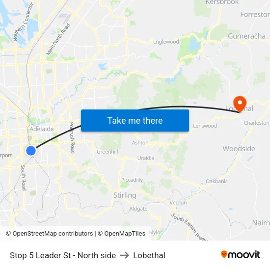 Stop 5 Leader St - North side to Lobethal map