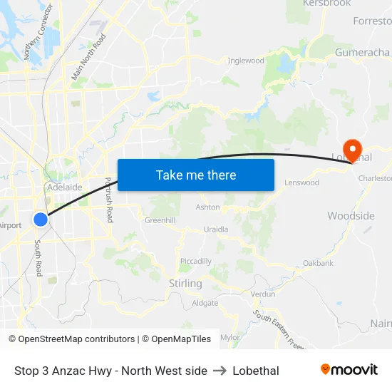Stop 3 Anzac Hwy - North West side to Lobethal map