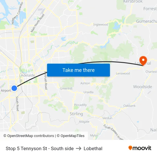 Stop 5 Tennyson St - South side to Lobethal map