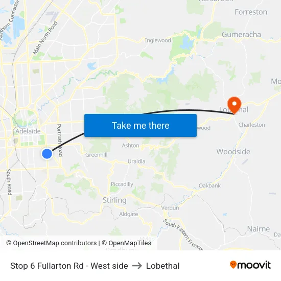 Stop 6 Fullarton Rd - West side to Lobethal map