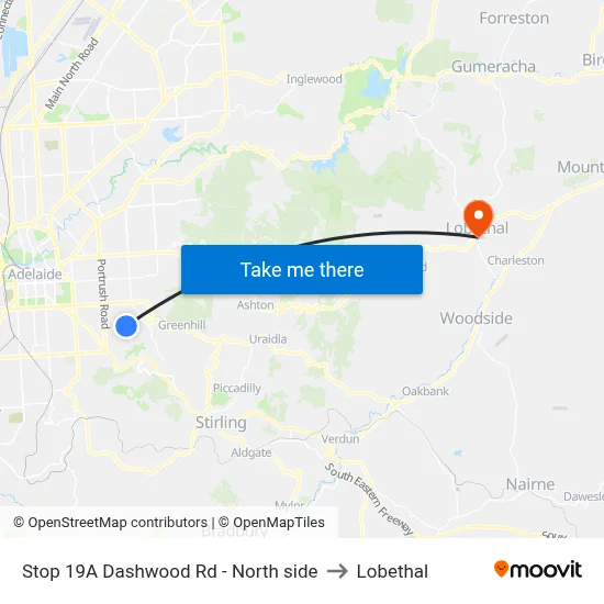 Stop 19A Dashwood Rd - North side to Lobethal map