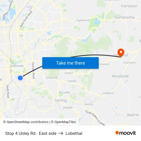 Stop 4 Unley Rd - East side to Lobethal map