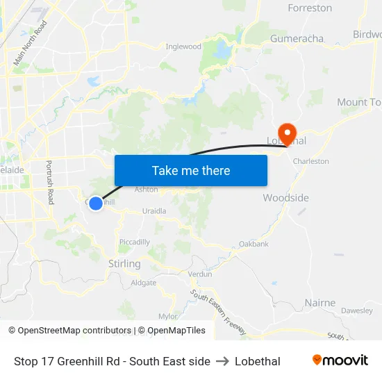 Stop 17 Greenhill Rd - South East side to Lobethal map