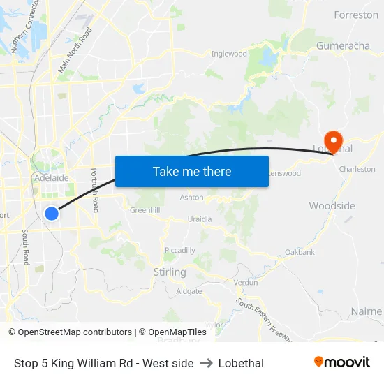 Stop 5 King William Rd - West side to Lobethal map
