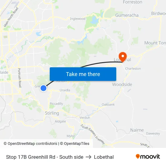 Stop 17B Greenhill Rd - South side to Lobethal map