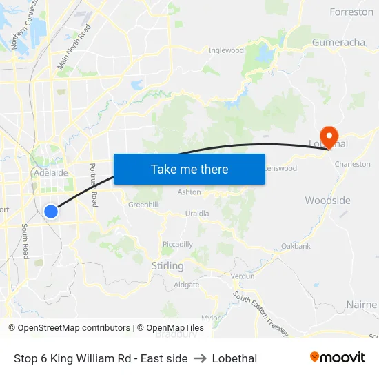 Stop 6 King William Rd - East side to Lobethal map