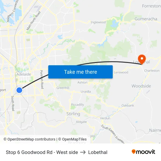 Stop 6 Goodwood Rd - West side to Lobethal map