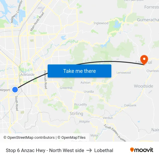 Stop 6 Anzac Hwy - North West side to Lobethal map