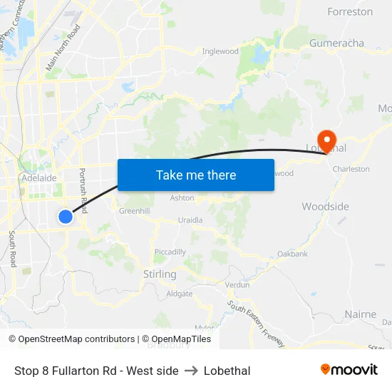 Stop 8 Fullarton Rd - West side to Lobethal map