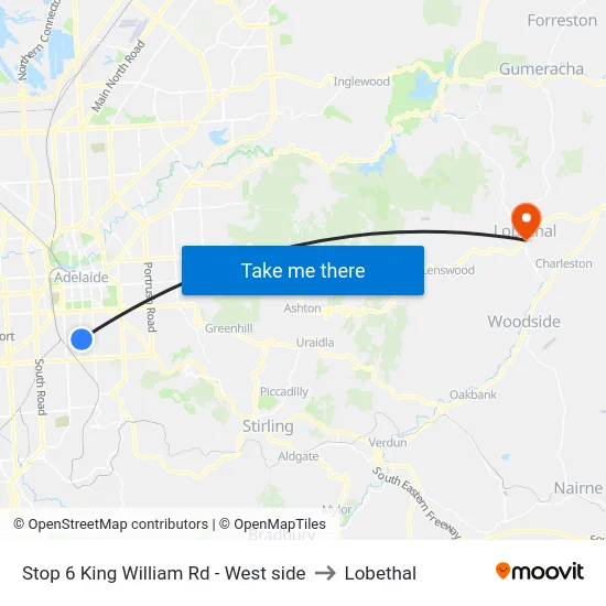 Stop 6 King William Rd - West side to Lobethal map