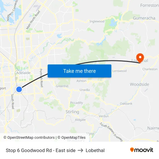 Stop 6 Goodwood Rd - East side to Lobethal map