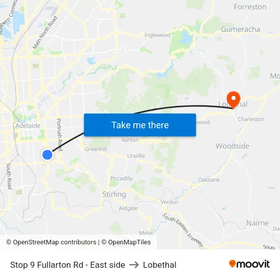 Stop 9 Fullarton Rd - East side to Lobethal map