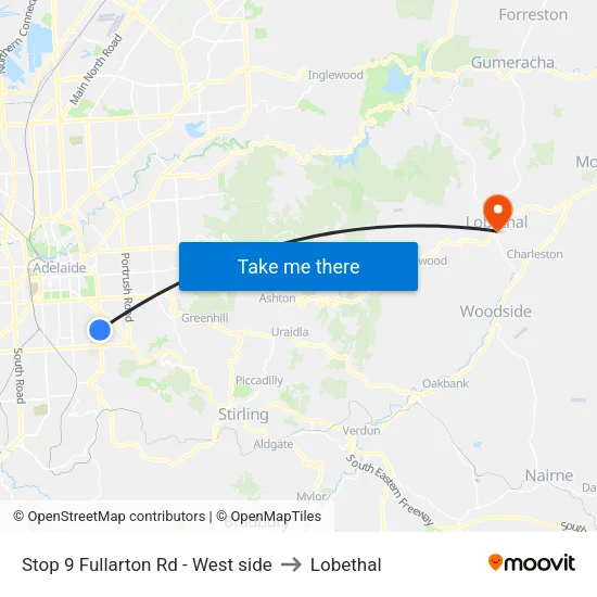 Stop 9 Fullarton Rd - West side to Lobethal map