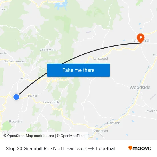 Stop 20 Greenhill Rd - North East side to Lobethal map