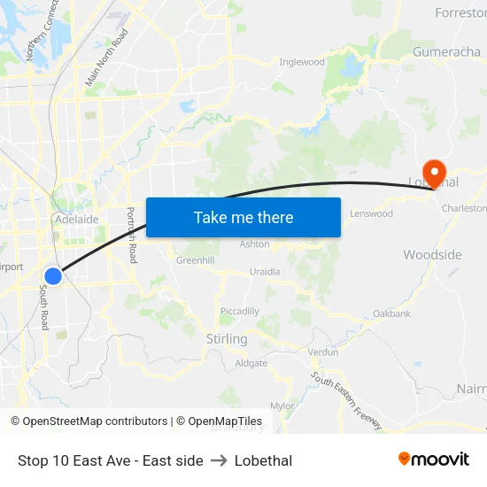 Stop 10 East Ave - East side to Lobethal map